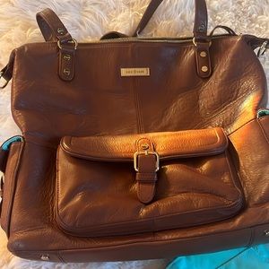 Lily jade Meggan leather diaper bag. Brandy and gold